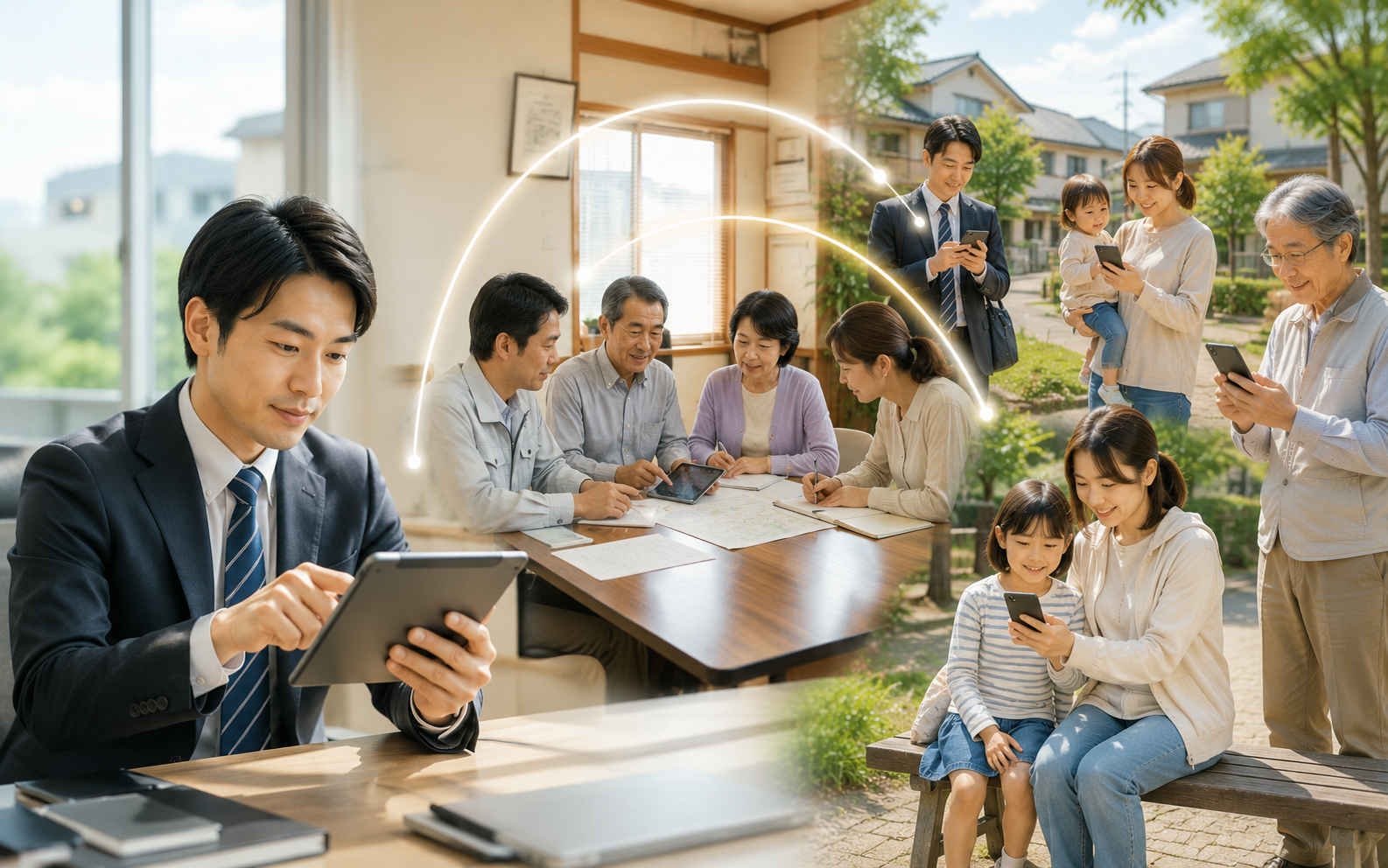 自治体と町内会が連携して地域情報を共有するイメージ